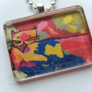 Child's Art Necklace YOUR CUSTOM Order OOAK Glass Tile Photo Pendant Personalized Memory Keepsake Children's Artwork Painting Image Jewelry image 1