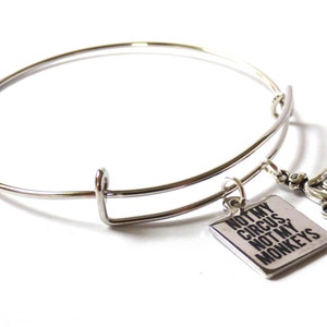 Not My Circus Not My Monkeys Quote Adjustable Bangle Bracelet Monkey Silver Charm Humorous Saying Funny Mantra Reminder Expandable Jewelry image 2