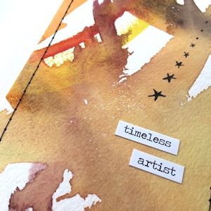 Acuarela tarjeta de felicitación hecha a mano papelería OOAK blanco cumpleaños artista graduación sólo porque material reciclado upcycled hilo tarjeta de coser