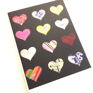 Blank Cards with Envelopes Colorful Hearts Greeting Card OOAK Wedding Anniversary Valentine Note Stationery Recycled Material Upcycled Card