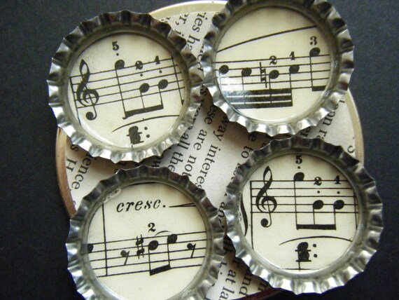 Vintage Sheet Music Bottlecap Magnet Set