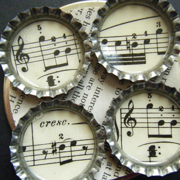 Music Magnets Bottlecap Vintage Song Musical Bottle Cap Recycled Upcycled Repurposed Paper Materials Musician Singer Notes Bottlecaps Caps