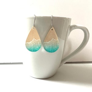 Ocean Beach Earrings Dangle Statement Sea teardrop Lightweight Jewelry Unique Summer Waves Beachy Resin Drop Earring jewelry image 3