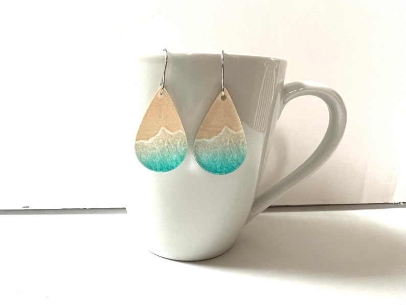 Ocean Beach Earrings Dangle Statement Sea teardrop Lightweight Jewelry Unique Summer Waves Beachy Resin Drop Earring jewelry image 3