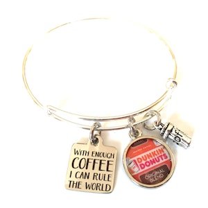 Dunkin' Donuts Coffee Charm Bangle Bracelet: Upcycled Silver Jewelry