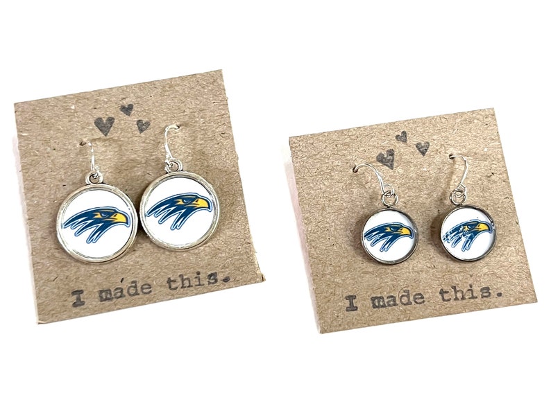 Custom Logo Earrings Dangle Drop Earring Recycled Material Upcycled Paper Silver School Spirit Mascot Jewelry image 3