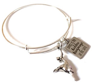 Dancer Bracelet Bangle Adjustable Jewelry Silver Dance is Language Soul Charm Word Inspirational Quote Mantra Words Expandable Jewelry OOAK