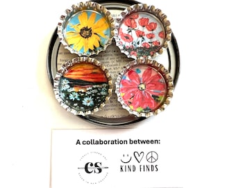 Flower Magnets: Upcycled Bottle Cap Art by Carole Storro