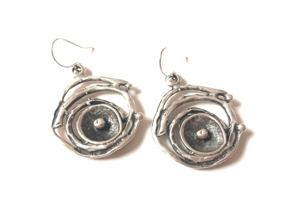 Silver Swirl Earrings Dangle Circle Drop Design Rustic Style