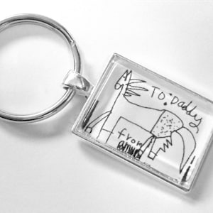 Child's Artwork Keychain YOUR CUSTOM Order Glass Tile Photo Key chain Personalized Memory Keepsake Children's Artwork Painting Mom Dad Men