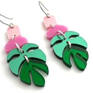 Monstera Dangle Earrings: Bohemian Resin Plant Jewelry