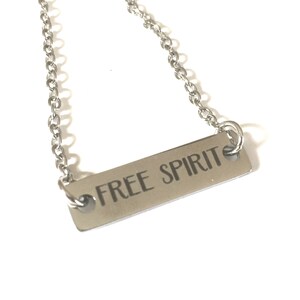 Free Spirit Necklace Charm Mantra Quote Graduation Words Silver Charm Inspirational Message Expandable Jewelry
