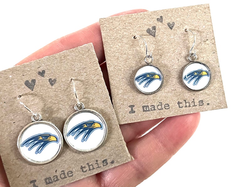 Custom Logo Earrings Dangle Drop Earring Recycled Material Upcycled Paper Silver School Spirit Mascot Jewelry image 2
