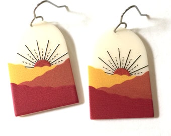 Sunset Earrings Dangle Resin Statement Jewelry Sunrise Sun Beige Orange Yellow Color Earrings Unique Bold Drop Earring Colorful jewelry