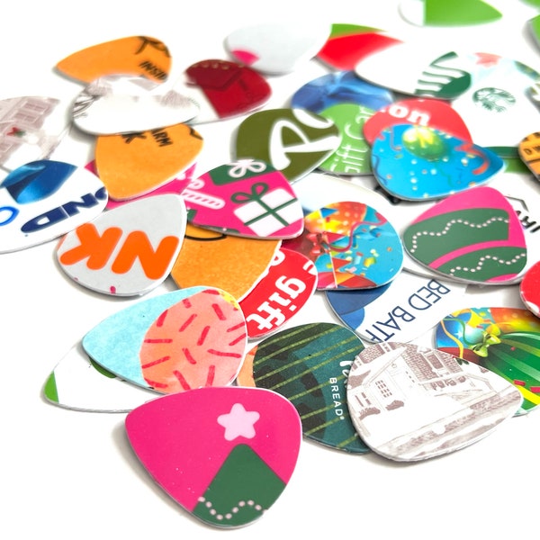 Recycled Guitar Picks Colorful Upcycled Plastic Funky Eco Friendly Geekery Music Musician Repurposed Gift Cards Electric Guitar Pick Pack