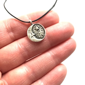 Small Silver Moon Necklace Rustic Pendant Circle Celestial Stars Crescent Moon Face Unisex Night Necklace Jewelry
