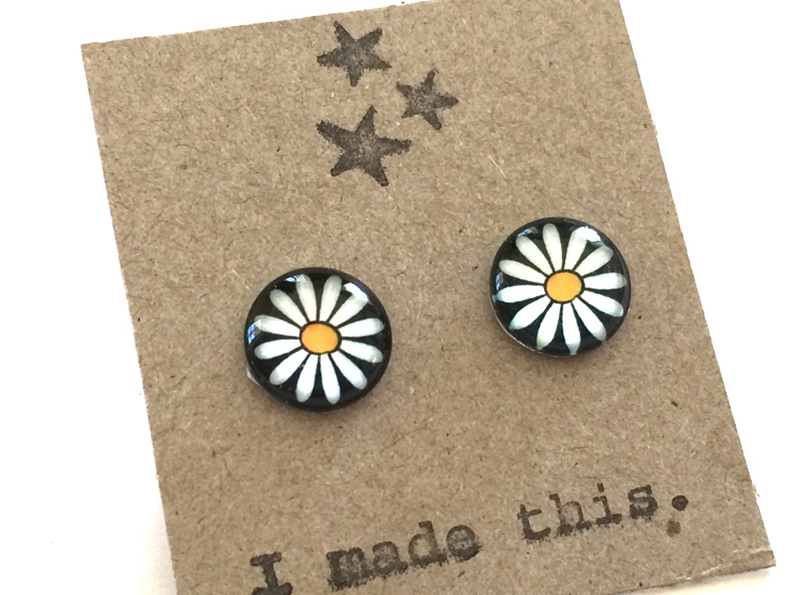 Daisy Post Earrings Glass Tile Studs Posts Simple Flower Etsy
