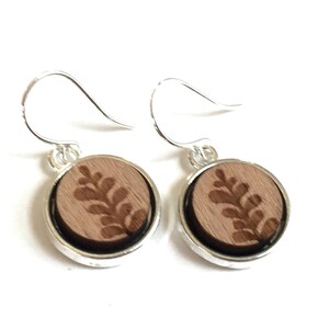 Handmade Wood Leaf Earrings: Silver Plant Dangle Earrings