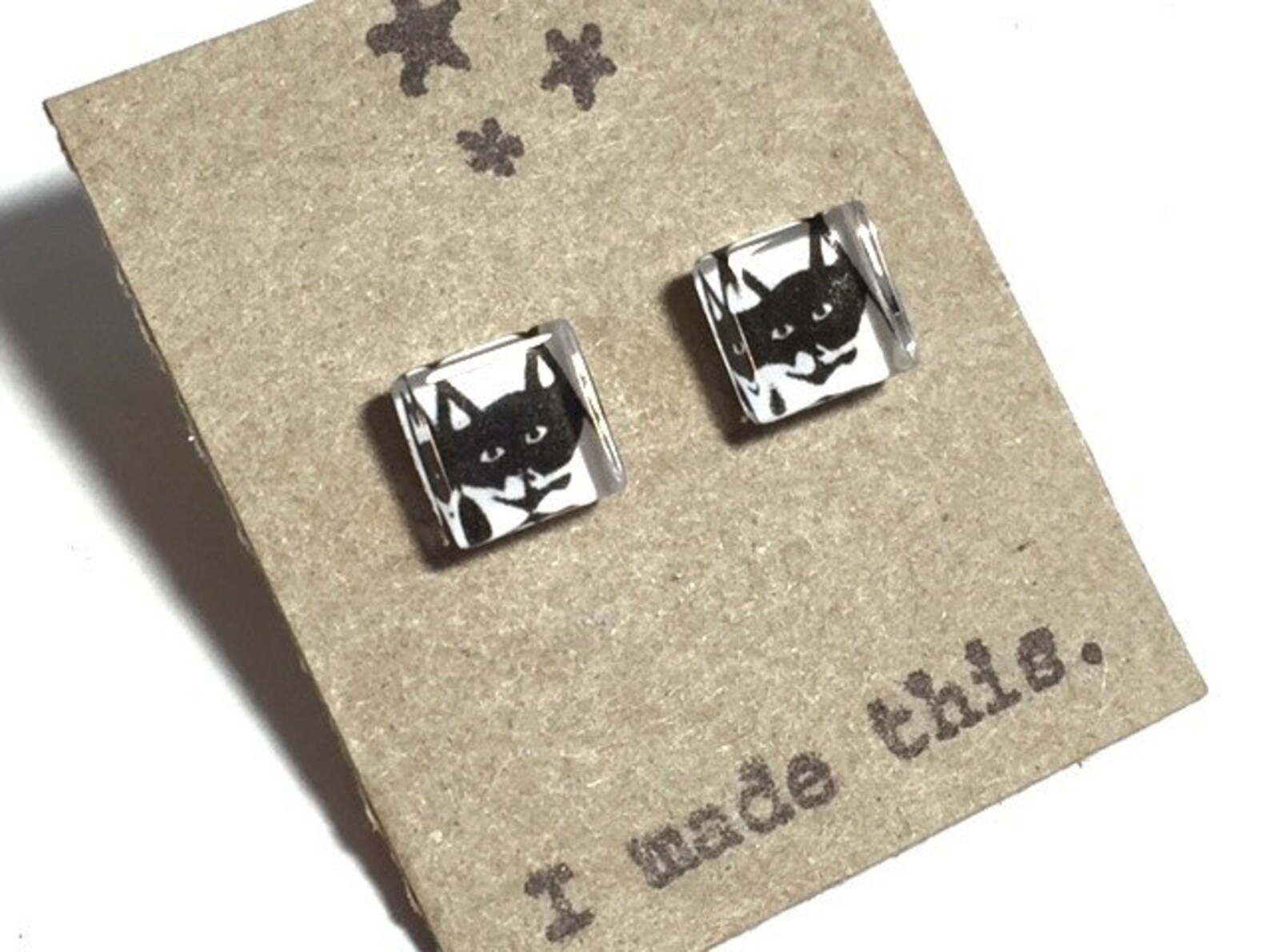 Tuxedo Cat Earrings Black White Glass Tile Kitty Recycled Etsy