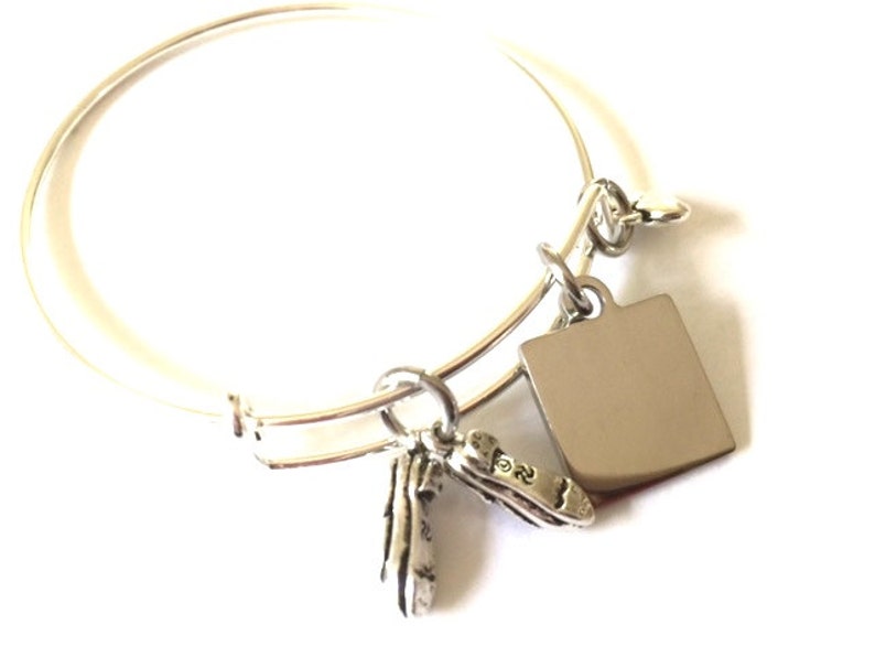 Tap Shoes Charm Bracelet Dancer Adjustable Bangle Silver Word Dance Your Heart Out Leaping Ballet Inspirational Expandable Jewelry OOAK Art
