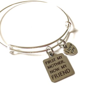Mother Friend Bracelet Mom Adjustable Bangle Jewelry Silver Charm Word Family Love You Inspirational Words Heart Expandable Jewelry OOAK
