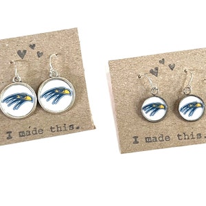 Custom Logo Earrings Dangle Drop Earring Recycled Material Upcycled Paper Silver School Spirit Mascot Jewelry image 1