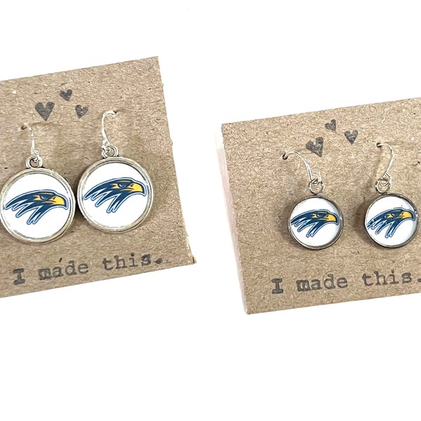 Custom Logo Earrings Dangle Drop Earring Recycled Material Upcycled Paper Silver School Spirit Mascot Jewelry