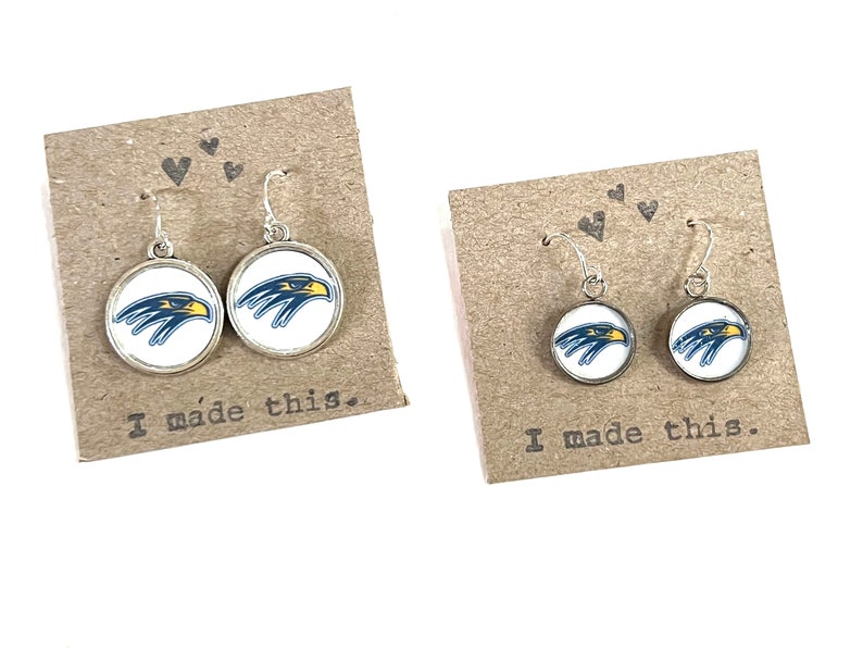 Custom Logo Earrings Dangle Drop Earring Recycled Material Upcycled Paper Silver School Spirit Mascot Jewelry image 1