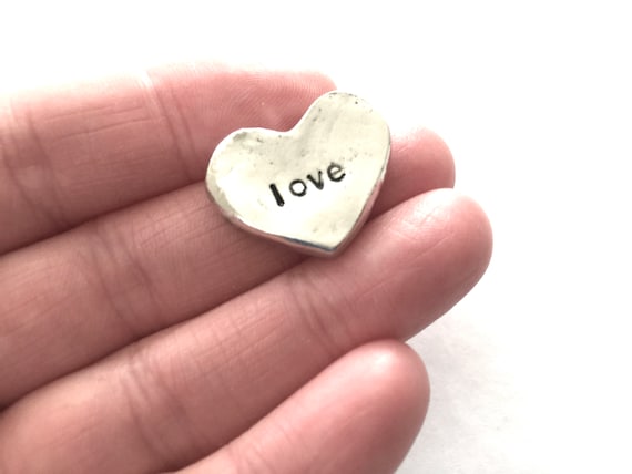 Hand Stamped Pewter Heart Talisman: One Word Amulet