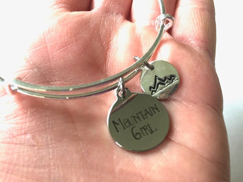 Mountain Girl Bracelet Adjustable Bangle Hike Silver Charm Etsy