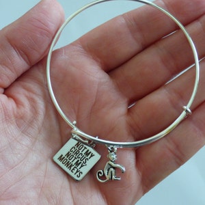 Not My Circus Not My Monkeys Quote Adjustable Bangle Bracelet Monkey Silver Charm Humorous Saying Funny Mantra Reminder Expandable Jewelry image 4