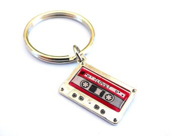 Mixtape Key Chain 80's Fab Split Ring Retro Cassette Music Metal Vintage Funny Humorous Anniversary Valentine's Gift for Couples Him Her