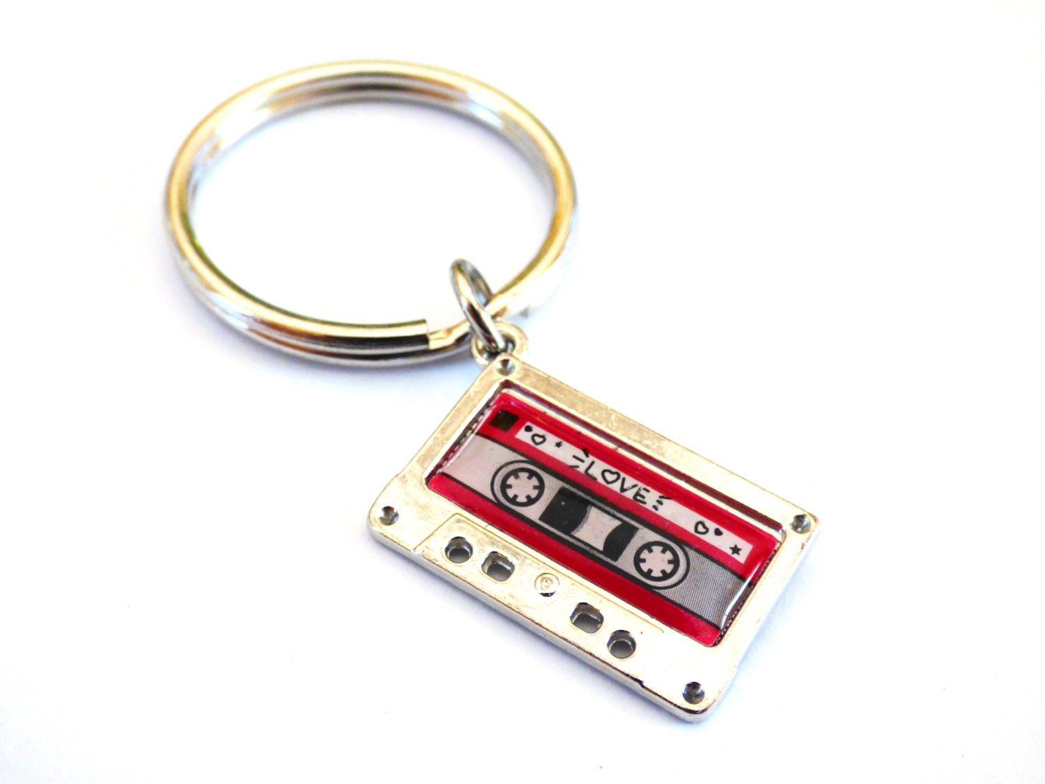 Mixtape Key Chain 80's Fab Split Ring Retro Cassette Music Mixtape Key Chain 80's Fab Split Ring Retro Cassette Music