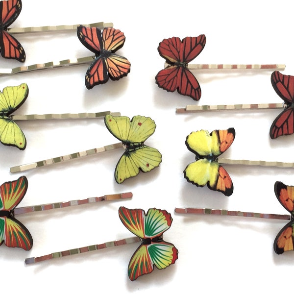 Monarch Butterfly Hair Pin Bobby Barrette Metal Yellow Orange Accessory Nature Wood Butterflies Upcycled Recycled Repurposed Art Materials