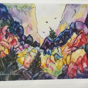 Cartes de vœux de la Californie Aquarelle Peinture Artwork Mt. Whitney Mountains Sierra Nevada Handmade Papeterie OOAK Blank Inspiration Card
