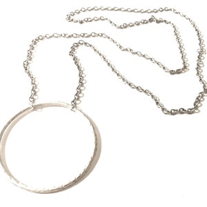 Large Silver Circle Pendant Necklace: Hammered Modern Jewelry