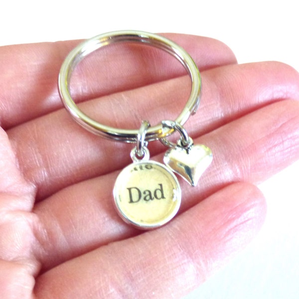 Dad Keychain from kids Father Split Ring Typeset Men's Word Recycled Paper Metal Vintage Repurposed Book Upcycled Materials Gift for Him