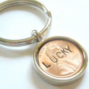 Lucky Penny Keychain: Custom Stamped Word, Upcycled Coin