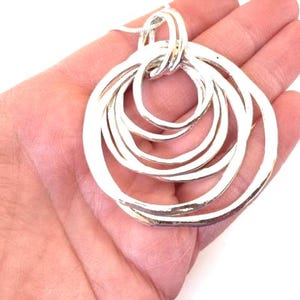 Multi Ring Necklace Large Loose Circles Huge Round Shiny Silver Pendant Statement Jewelry