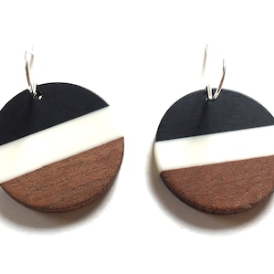 Holz Harz Ohrringe baumeln schwarz Streifen Statement Schmuck Holz Block Farbe Ohrringe einzigartige minimalistische Kreis Fallen Ohrring bunten Schmuck