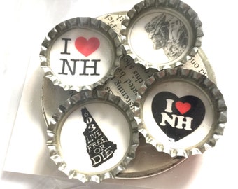 New Hampshire Magnet Set: Upcycled Bottle Cap Magnets, NH Souvenir