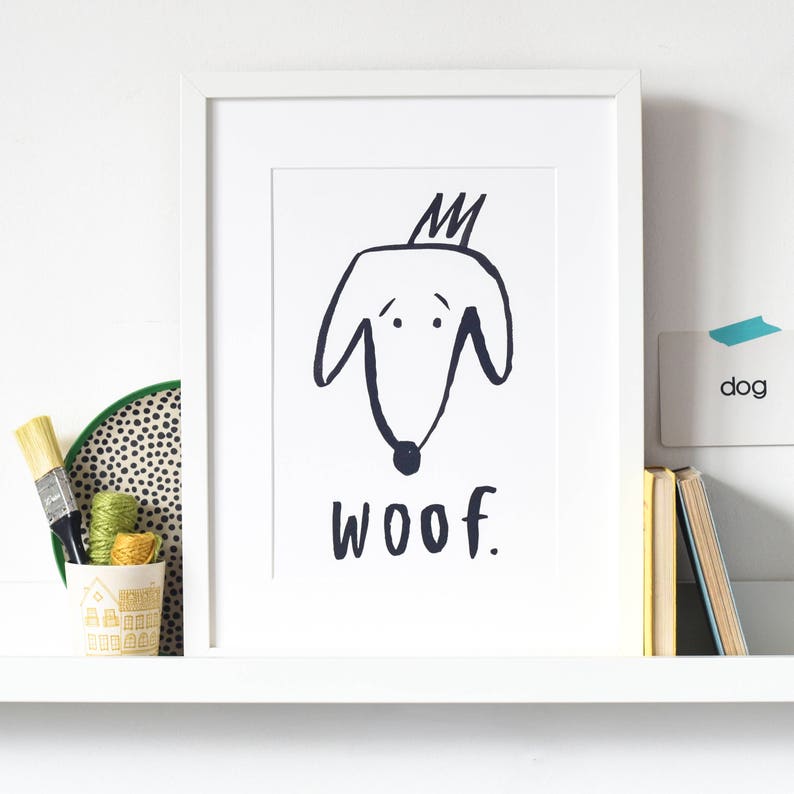 ON SALE Dog 'woof' black and white print perfect for a nursery or child's bedroom, dog lover Print A5,A4 image 2