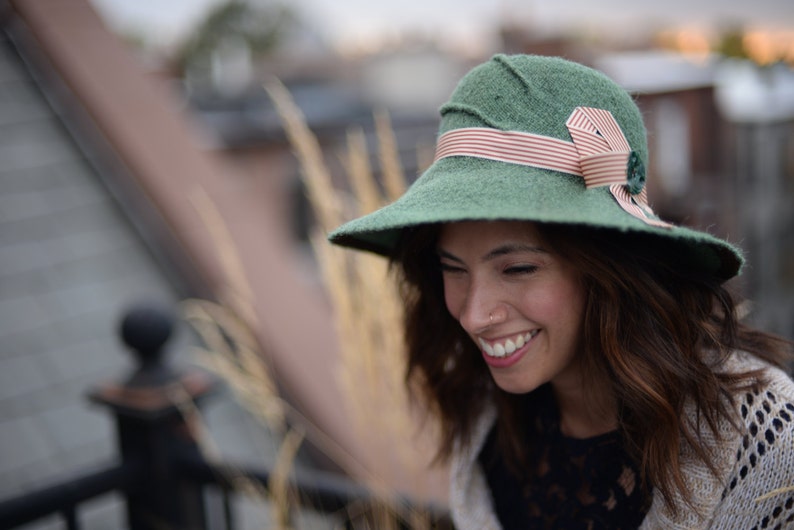 Green Hat with Brown Accents image 1