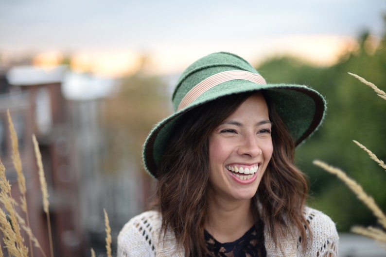 Green Hat with Brown Accents image 3