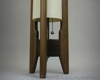 Handmade Mid-Century Modern Table Lamp - Walnut, Linen Shade