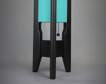 MCM Table Lamp - Mid-Century Modern Style - Charcoal Stained Walnut Wood -Turquoise Shade - Black Hardware - by Retro Grain