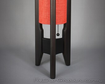 Mid-Century Modern Table Lamp – Charcoal Walnut Wood, Coral Shade