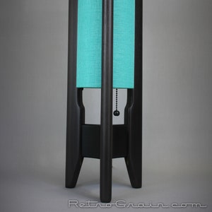 MCM Table Lamp - Mid-Century Modern Style - Charcoal Stained Walnut Wood -Turquoise Shade - Black Hardware - by Retro Grain