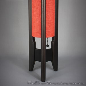MCM Table Lamp - Mid-Century Modern Style - Charcoal Stained Walnut Wood - Coral Shade - Black Hardware - by Retro Grain