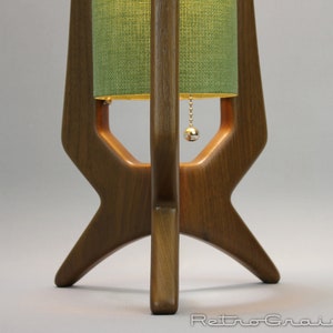 MidCentury Modern Table Lamp - Walnut Wood - Pinyon Green Shade - by Retro Grain